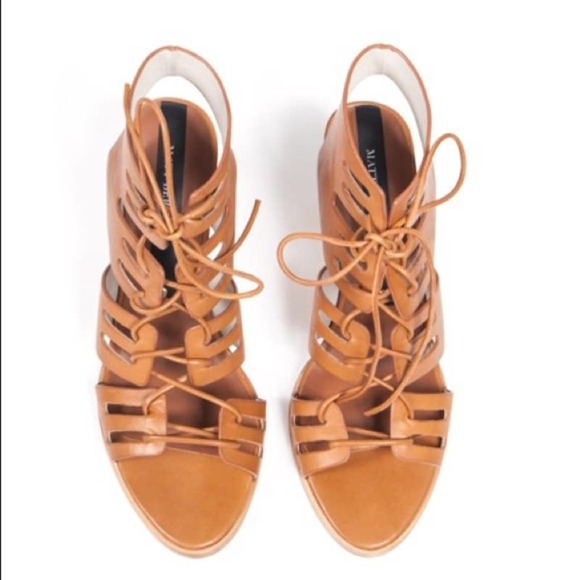 Matt Bernson Miro Heel Sandal Tan Leather Lace-up Front Closure size 9 - Picture 2 of 11